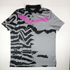 Jamie Sadock Men’s Golf Polo Shirt Men L Grey Black Pink Abstract Print Graphic